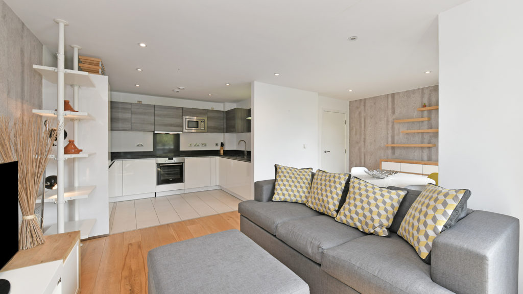 Outlet Residential London flat interior living room and kitchen